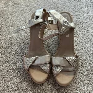 Sperry Top Sider Open Toe Espadrille Wedge Sandals Metallic Women's Size 9.5